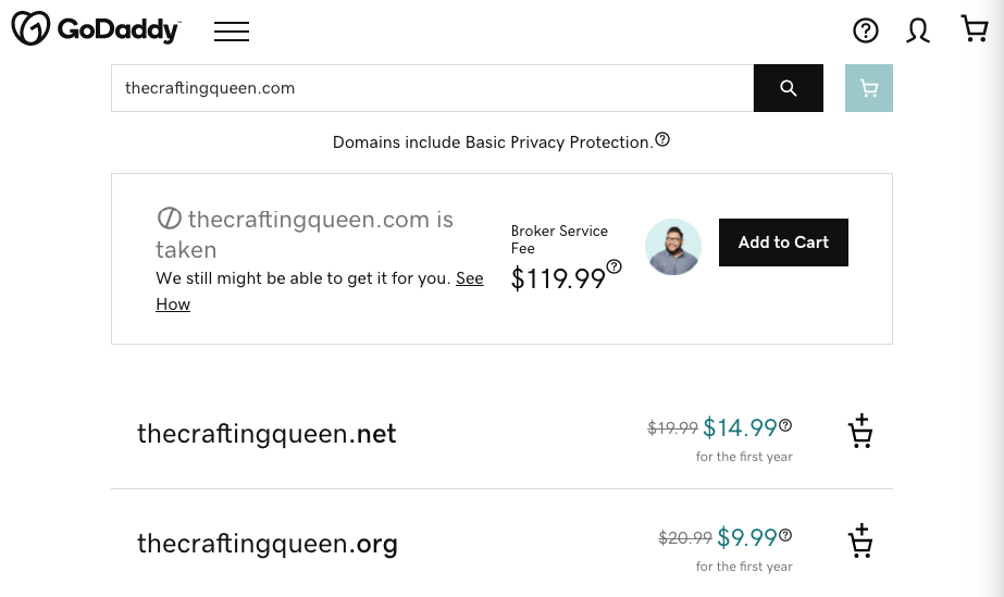 tìm domain tại Godaddy