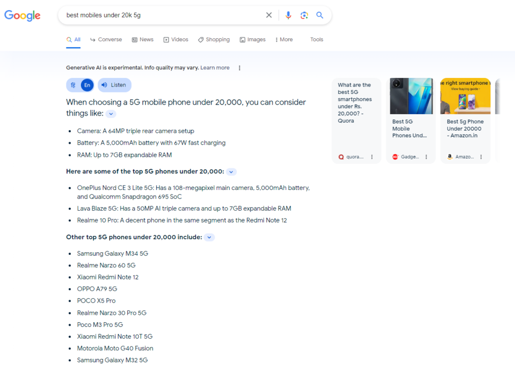 Ví dụ về kết quả Google SGE 8